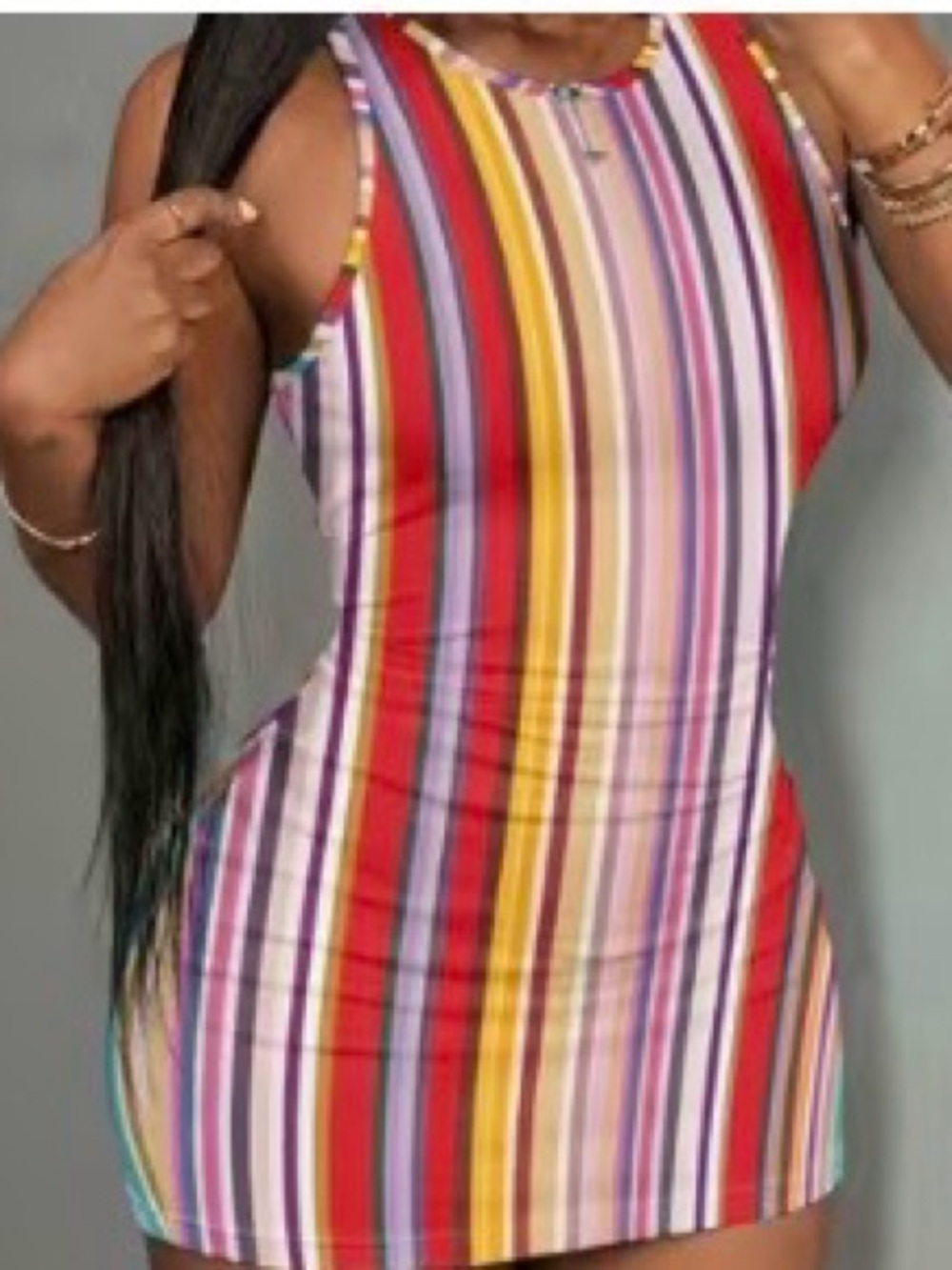 Sleeveless Multicolor Striped Bodycon Dress